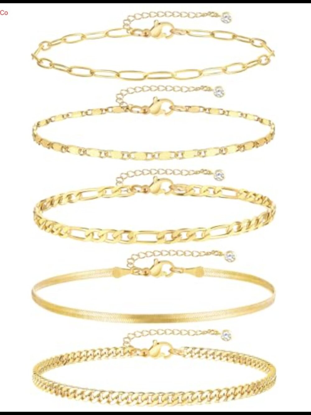 14k Gold Plated Cuban Link Anklet Set Waterproof Adjustable Layered Beach